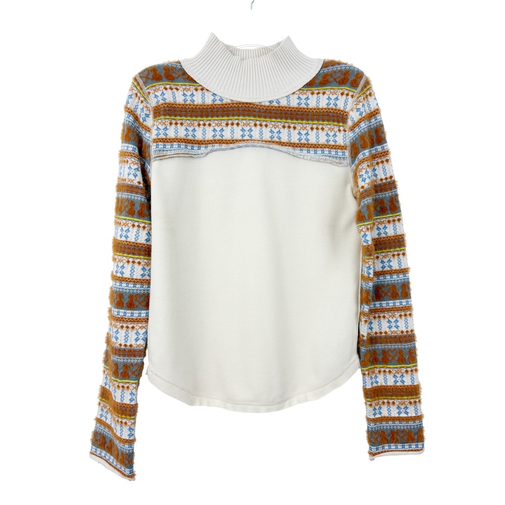 NWT Free People We The Free Ivory Combo Fair Isle Thermal Mock Neck Top Size M